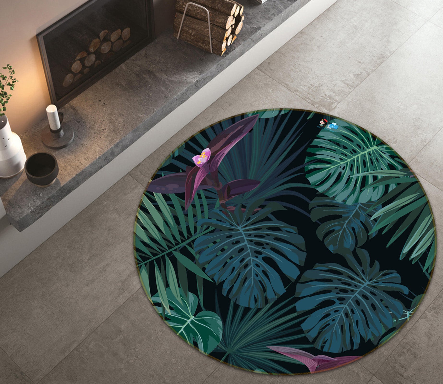 3D Leaves 71226 Round Non Slip Rug Mat