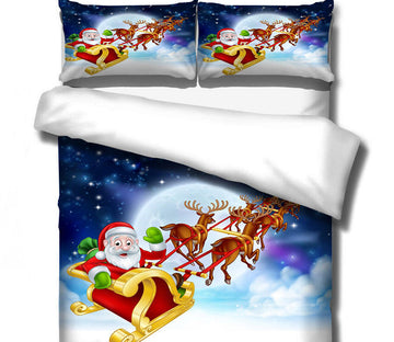 3D Santa Deer Moon 46042 Christmas Quilt Duvet Cover Xmas Bed Pillowcases