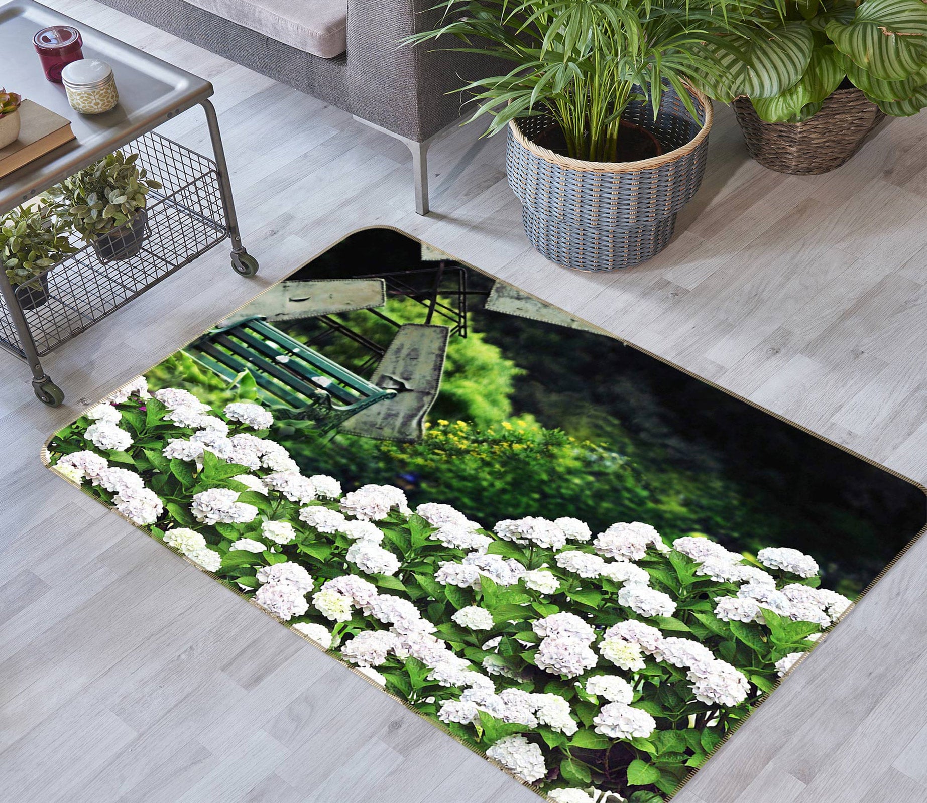 3D White Flowers 75186 Non Slip Rug Mat