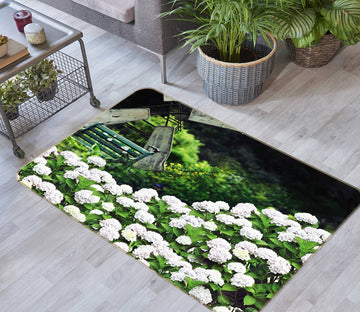3D White Flowers 75186 Non Slip Rug Mat