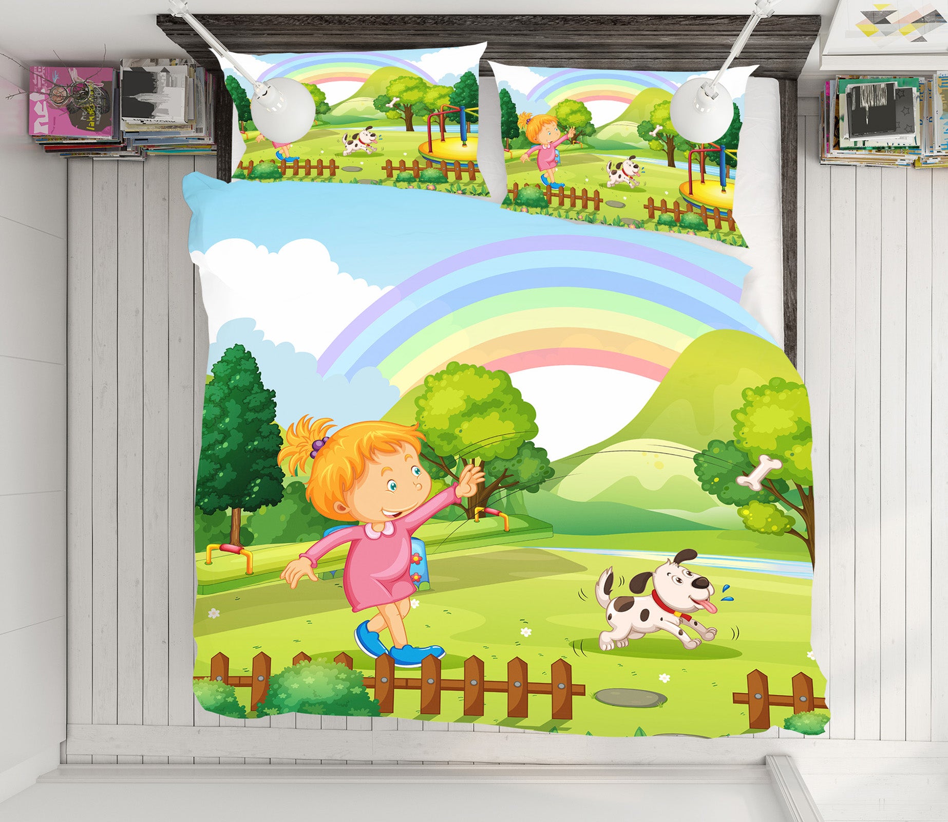 3D Girl Rainbow Puppy 19164 Bed Pillowcases Quilt