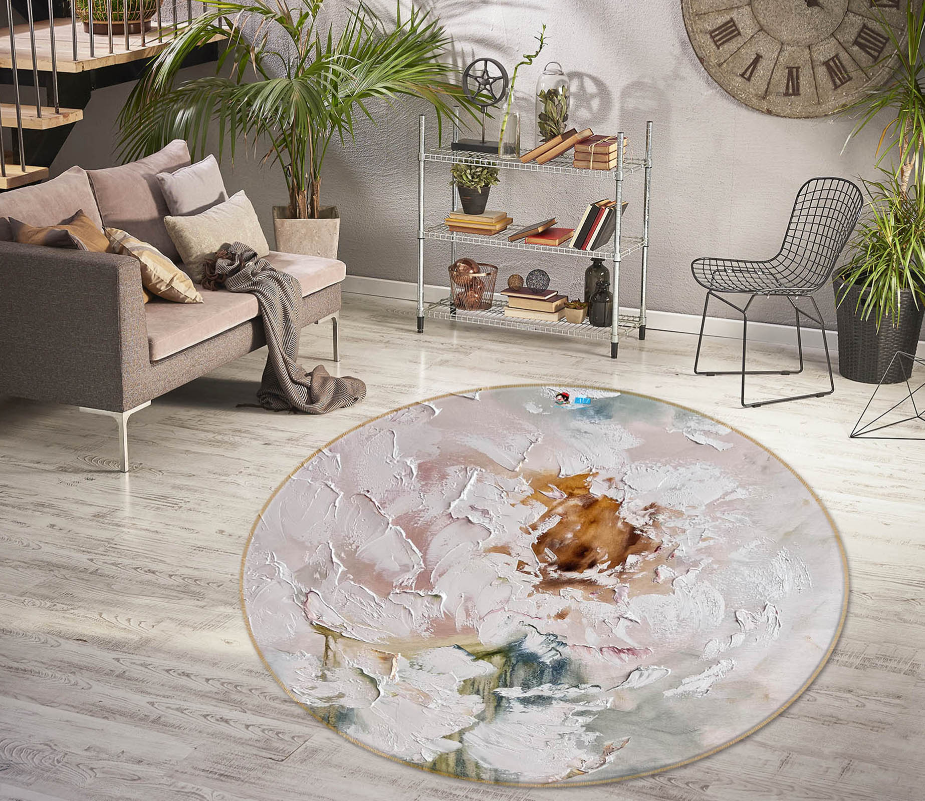 3D White Flower 4054 Skromova Marina Rug Round Non Slip Rug Mat