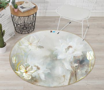 3D White Flowers 80288 Round Non Slip Rug Mat