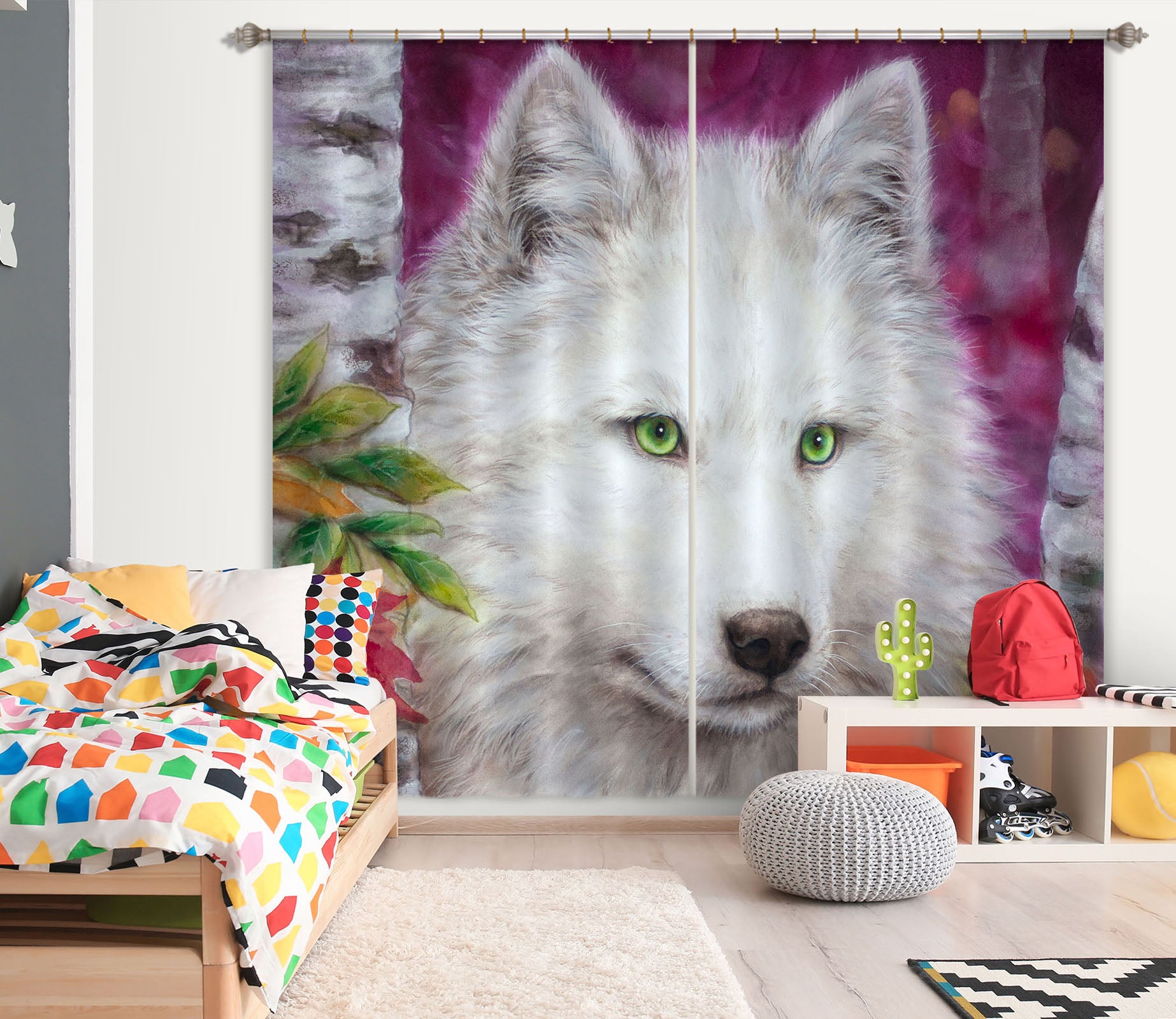 3D White Wolf 9002 Kayomi Harai Curtain Curtains Drapes