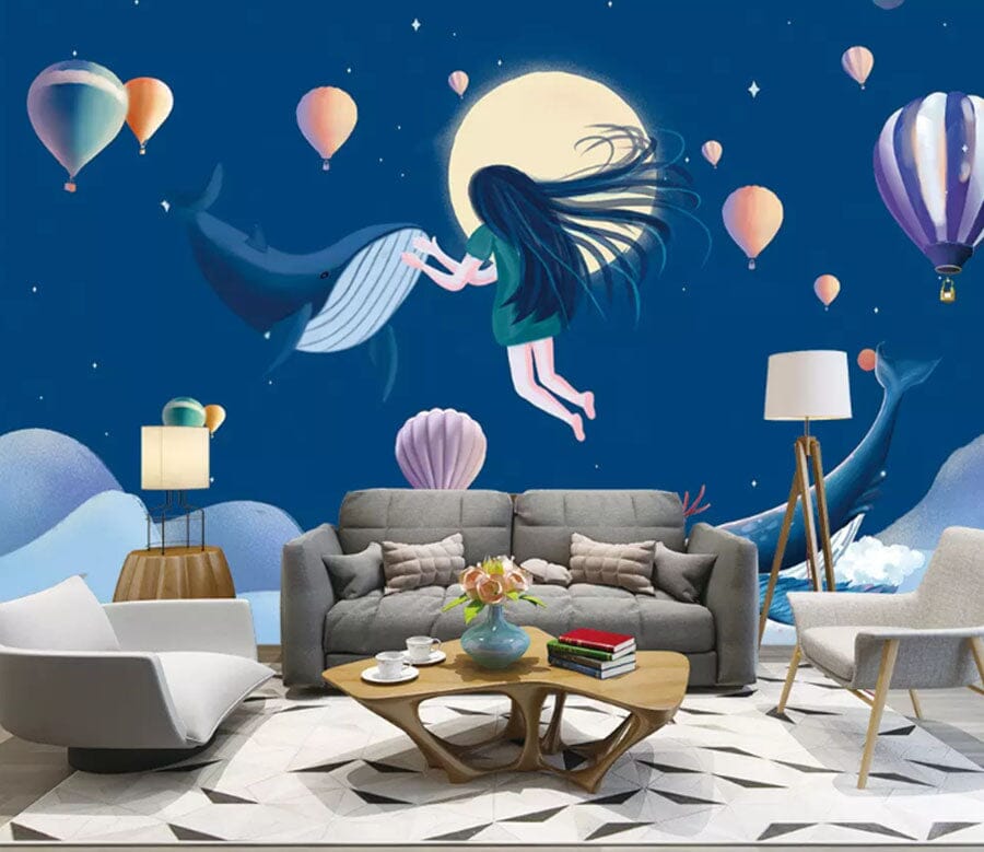 3D Whale Moon 2174 Wall Murals Wallpaper AJ Wallpaper 2 