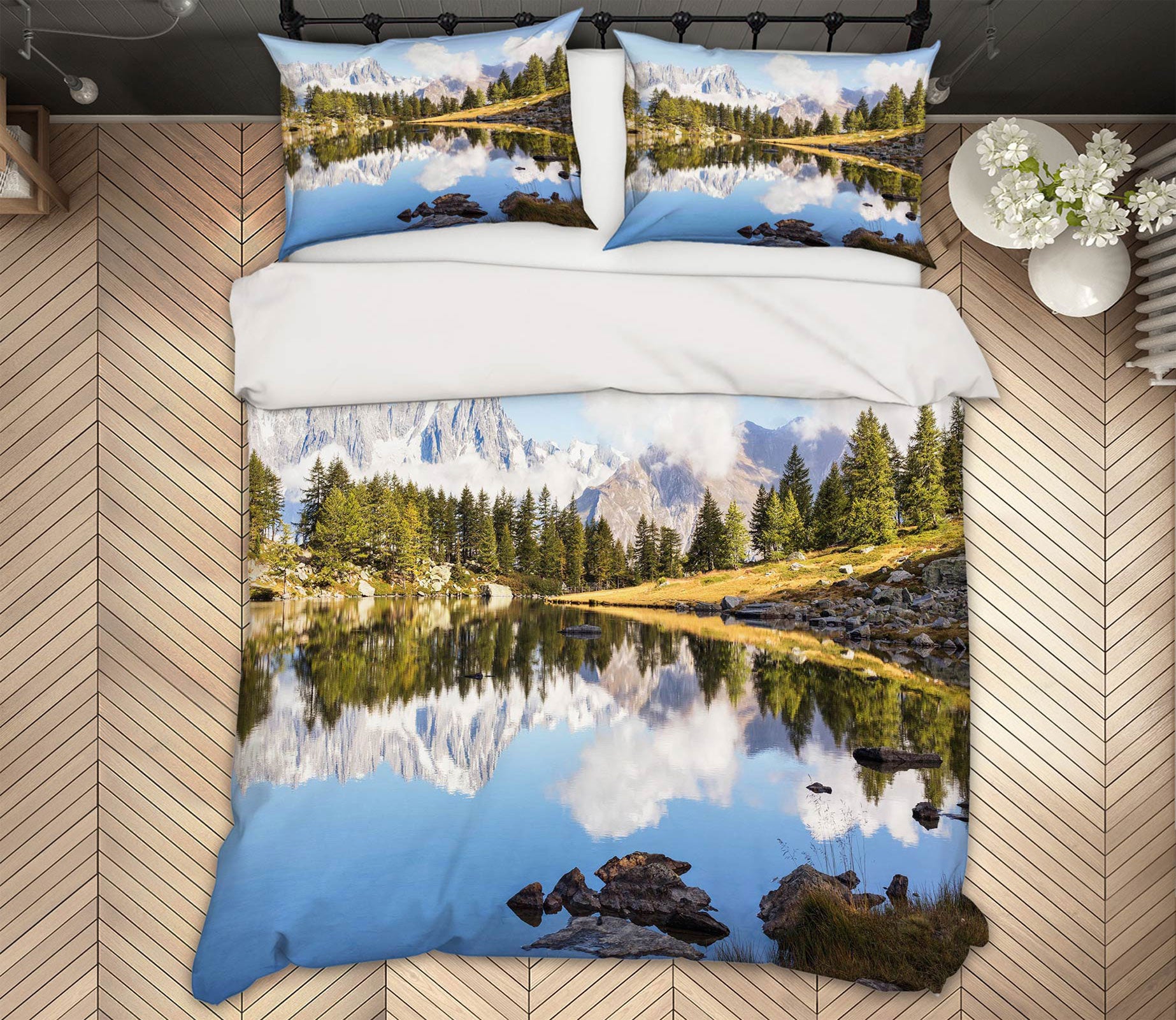 3D Woods Lake 59164 Bed Pillowcases Quilt