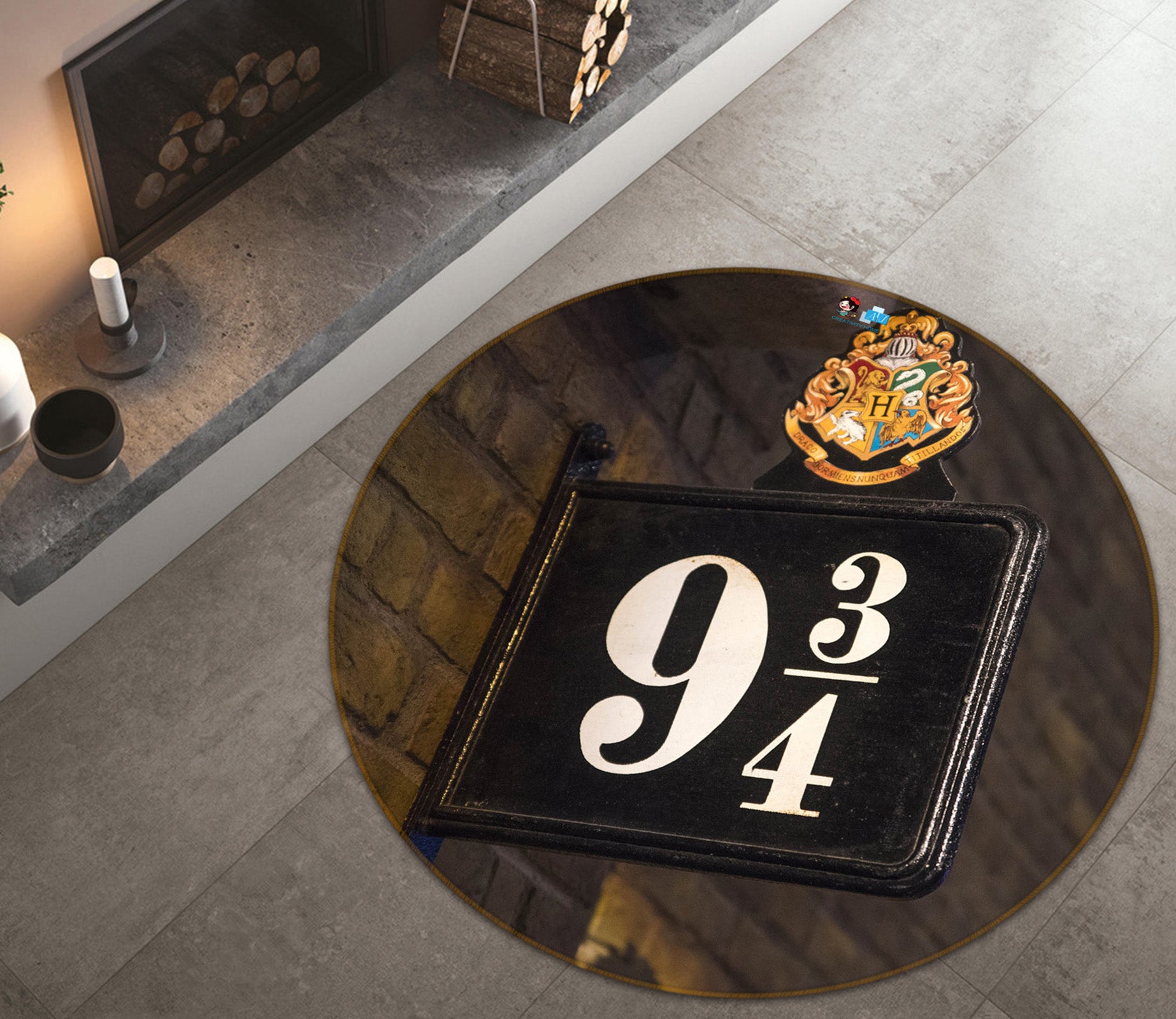 3D Nine Three Quarters Stop Sign 72133 Round Non Slip Rug Mat