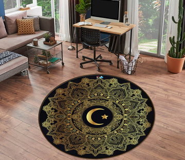 3D Golden Moon Pattern 75028 Round Non Slip Rug Mat