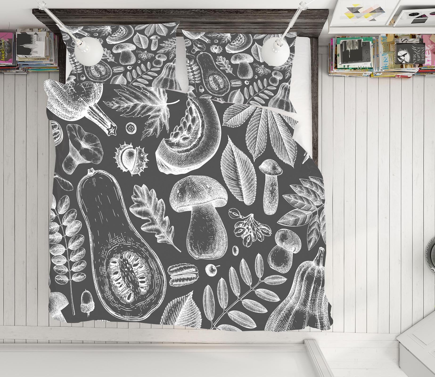 3D Grey-Black Vegetables 60135 Bed Pillowcases Quilt