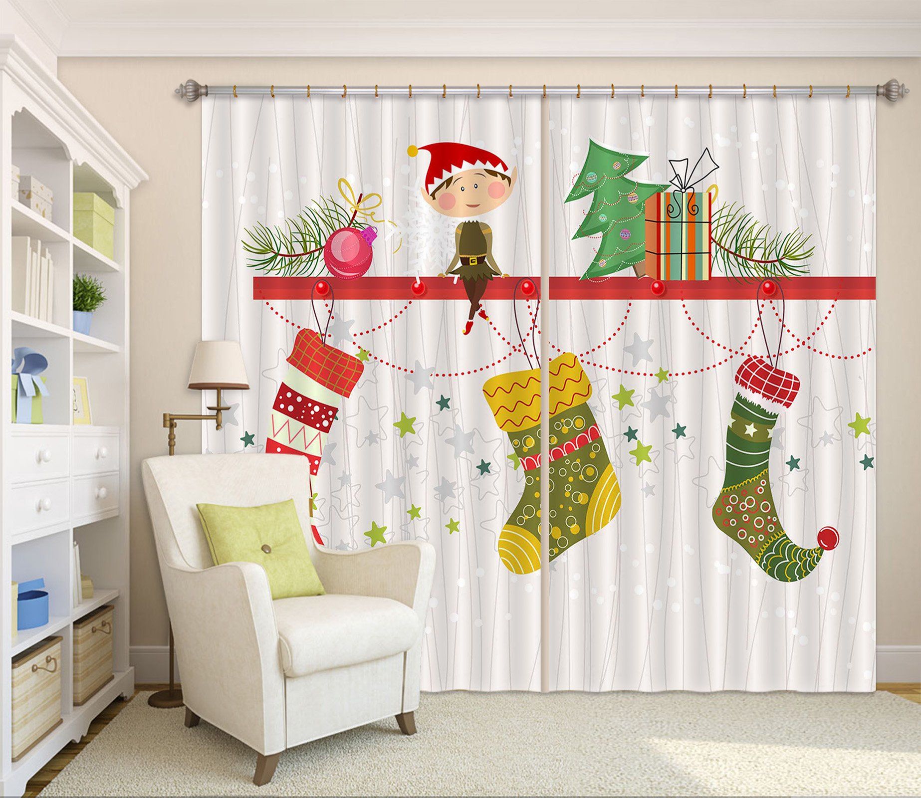 3D Cartoon Sock Hanging 39 Curtains Drapes Curtains AJ Creativity Home 
