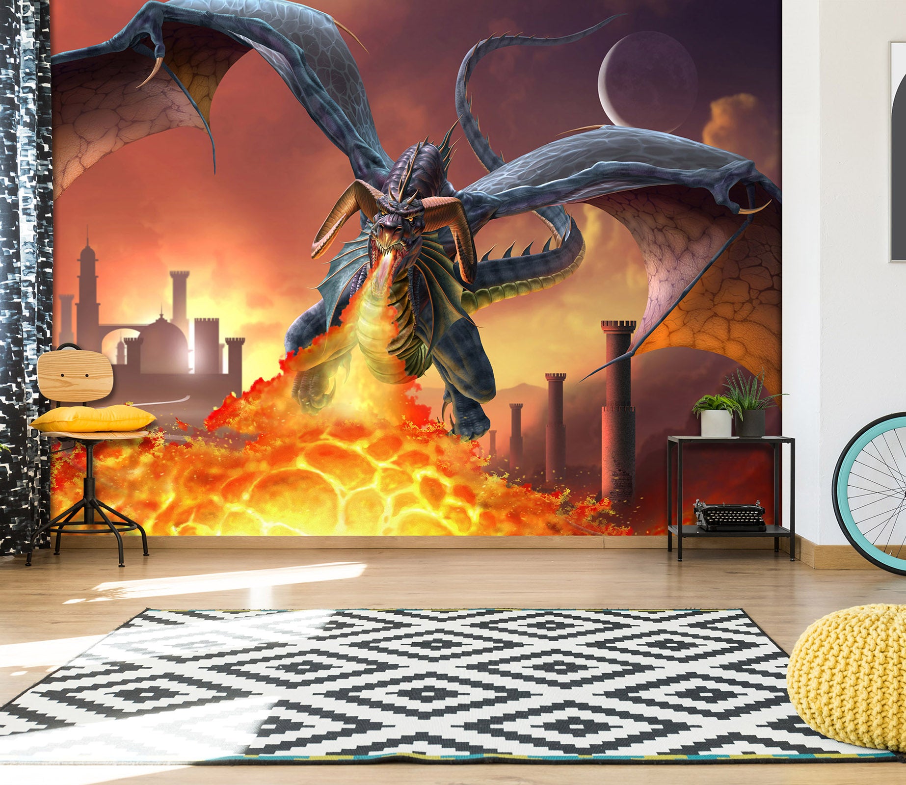 3D Flying Dragon Flame 5004 Tom Wood Wall Mural Wall Murals