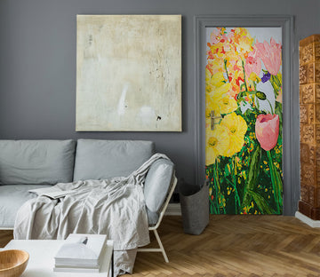 3D Yellow Pink Flowers Clump 9368 Allan P. Friedlander Door Mural