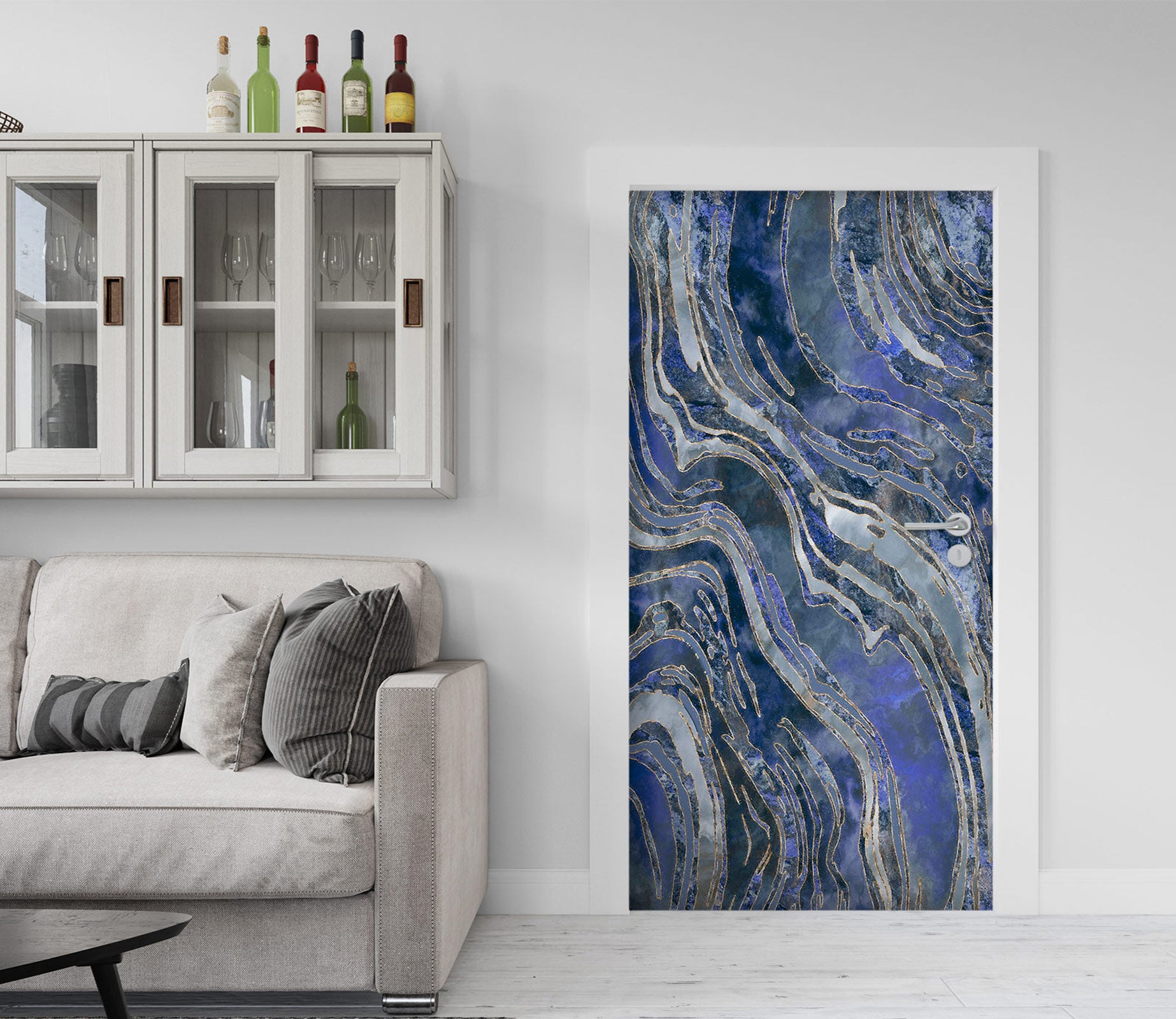 3D Black Blue Stripes Pattern 10286 Andrea Haase Door Mural