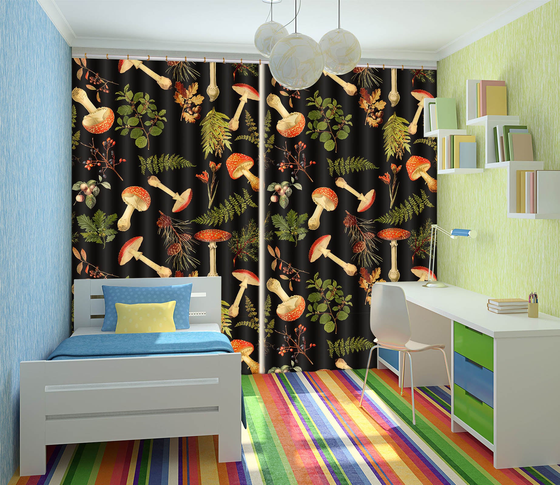 3D Mushroom Leaves 258 Uta Naumann Curtain Curtains Drapes