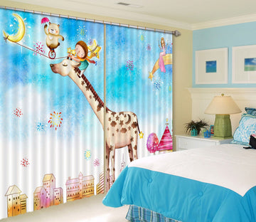 3D Cute Giraffe 732 Curtains Drapes Wallpaper AJ Wallpaper 