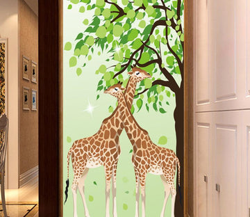 3D Giraffe Leaves 617 Wall Murals Wallpaper AJ Wallpaper 2 