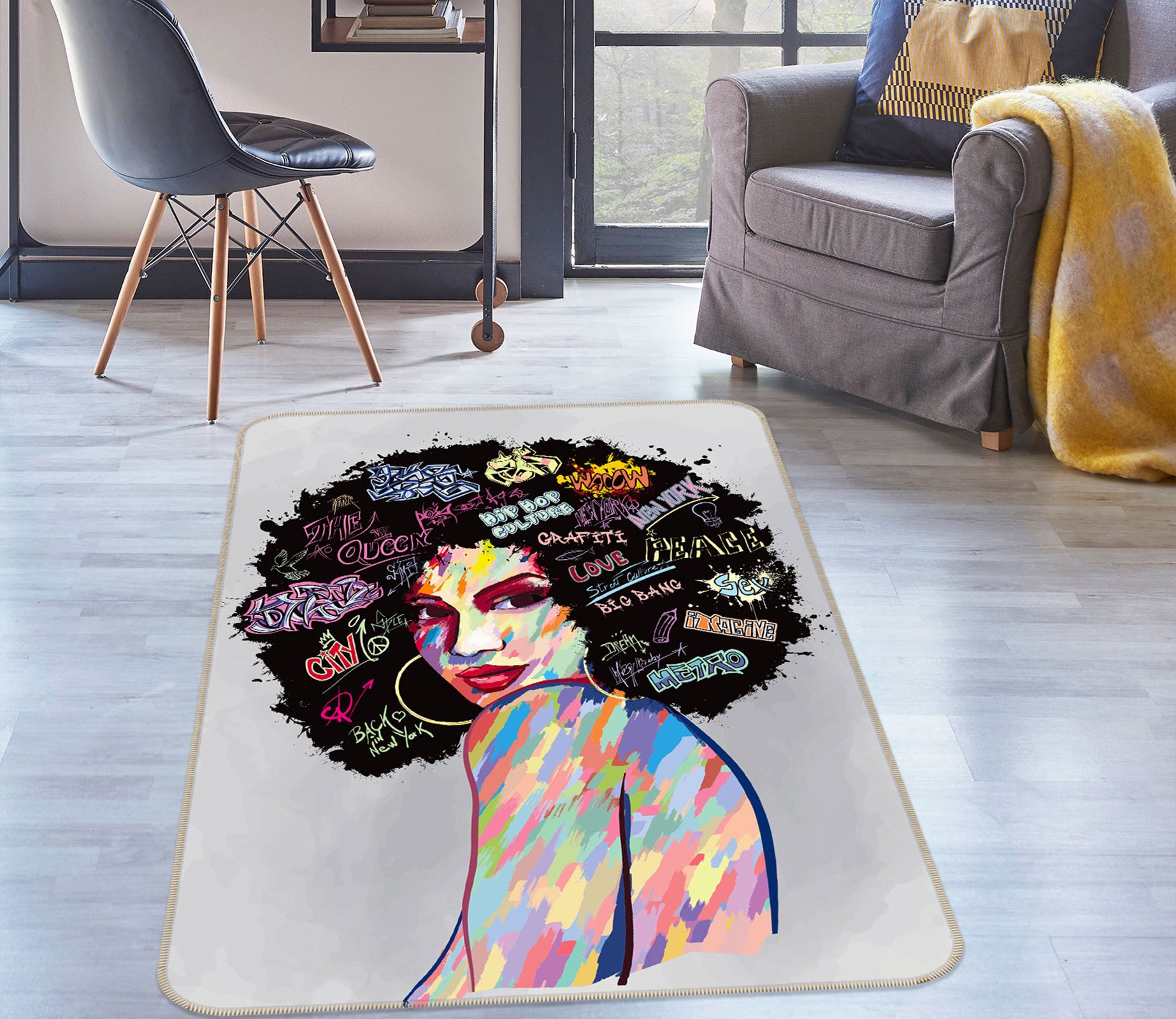 3D Afro Woman 77262 Non Slip Rug Mat