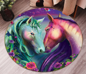 3D Flowers Red Green Horse 83179 Rose Catherine Khan Rug Round Non Slip Rug Mat