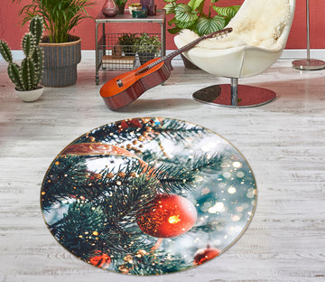 3D Branch Red Ball 75092 Round Non Slip Rug Mat