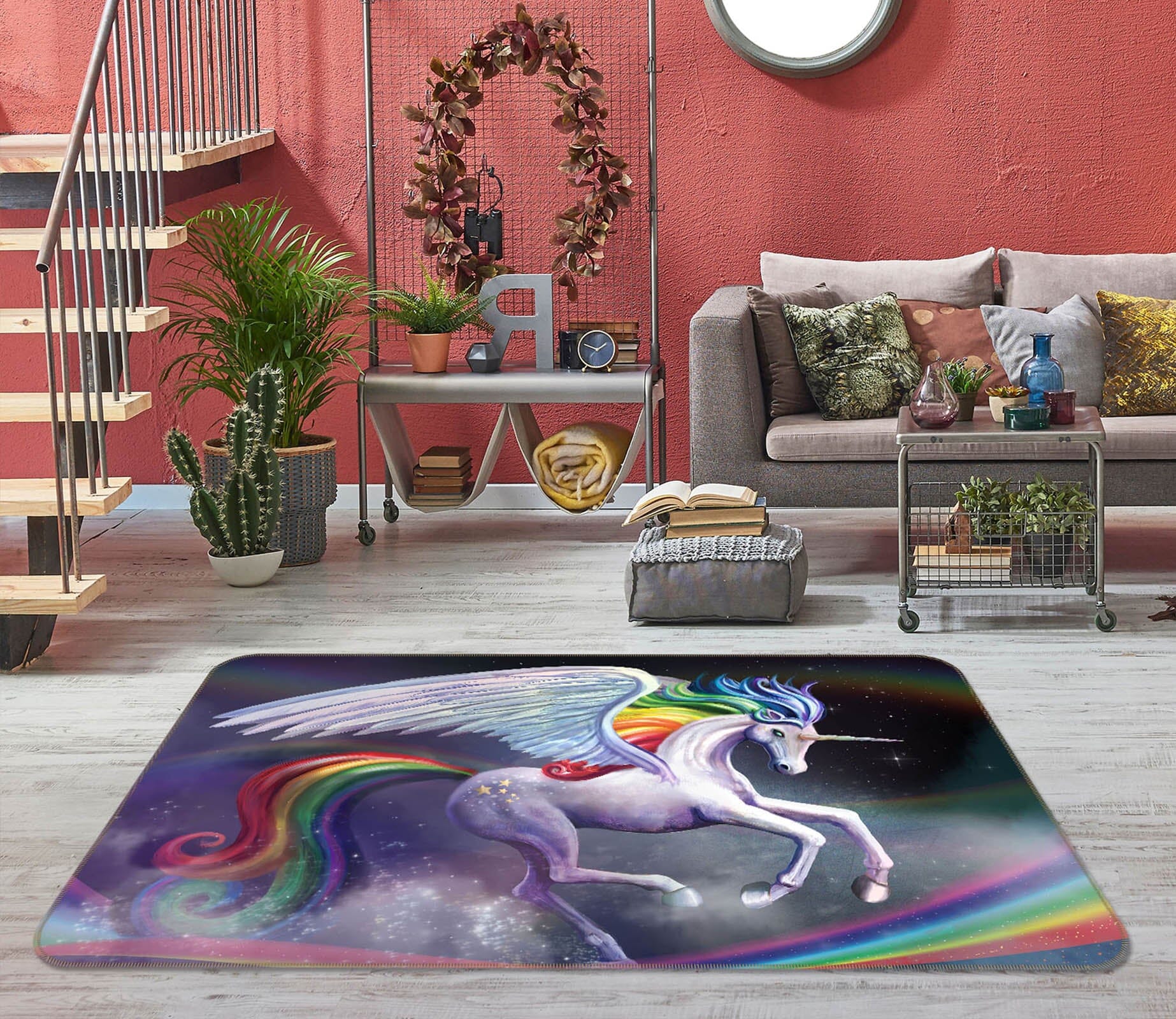 3D White Unicorn 3012 Rose Catherine Khan Rug Non Slip Rug Mat Mat AJ Creativity Home 