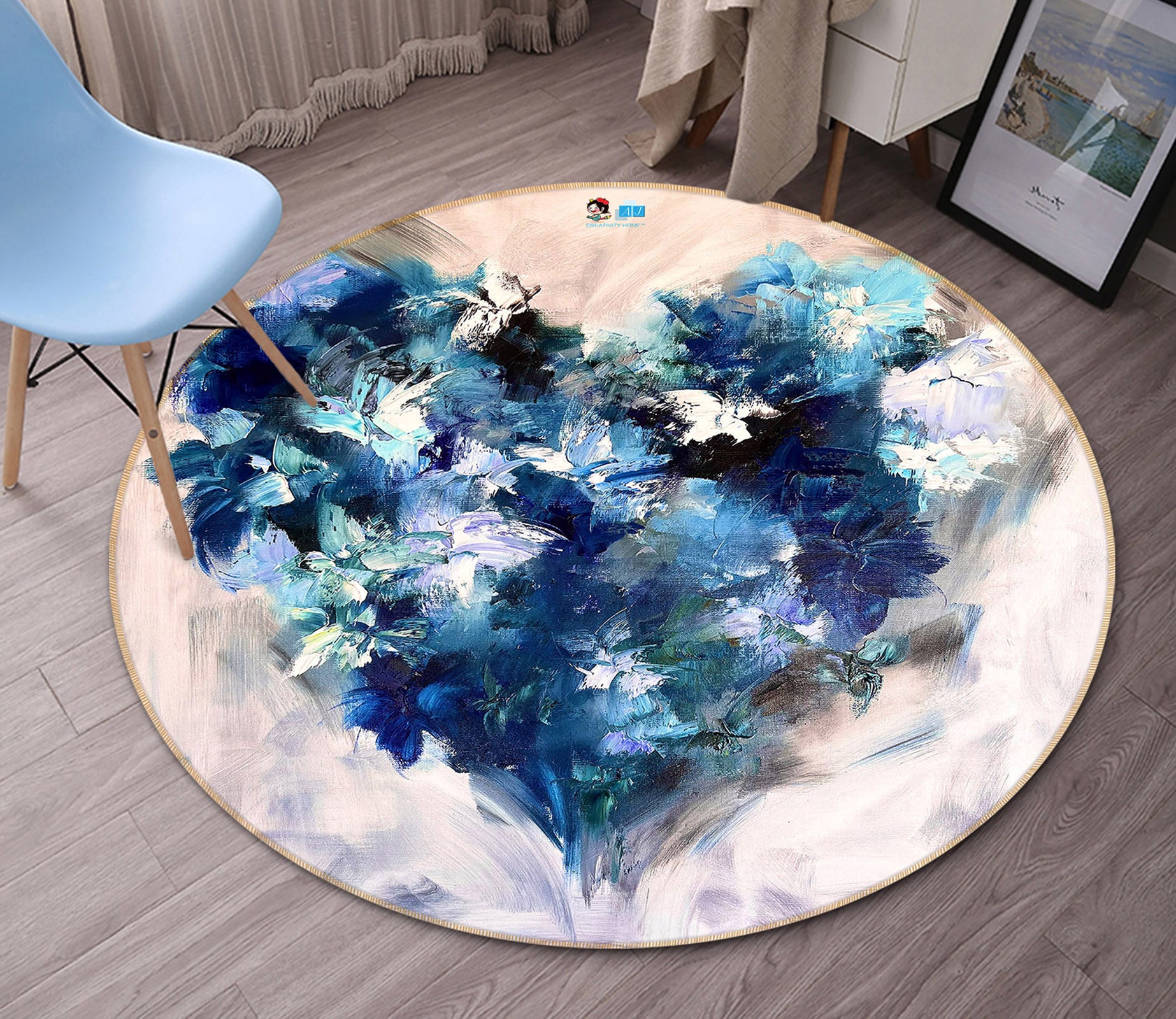 3D Blue Graffiti 3880 Skromova Marina Rug Round Non Slip Rug Mat