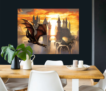 3D Sunset Castle Dragon 8044 Ciruelo Wall Sticker