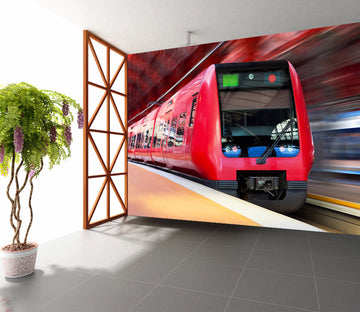 3D Red Train 167 Vehicle Wall Murals