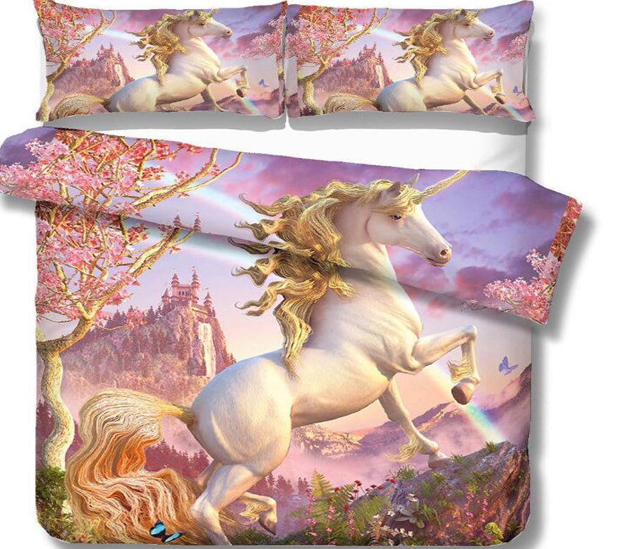 3D Unicorn Mountain 6051 Bed Pillowcases Quilt