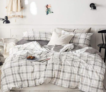 3D Light Gray Grid 16025 Bed Pillowcases Quilt
