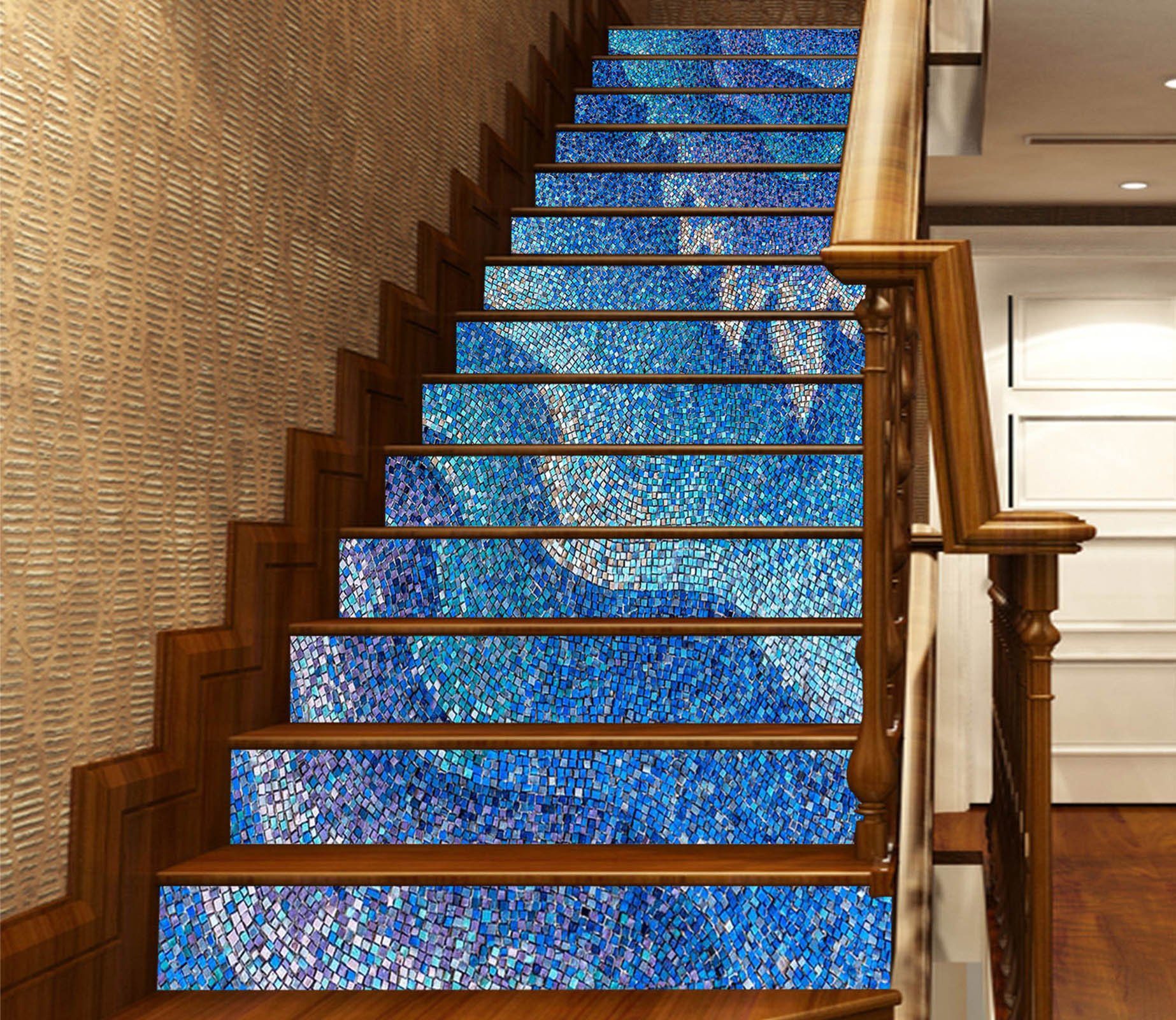 3D Blue River 720 Marble Tile Texture Stair Risers Wallpaper AJ Wallpaper 