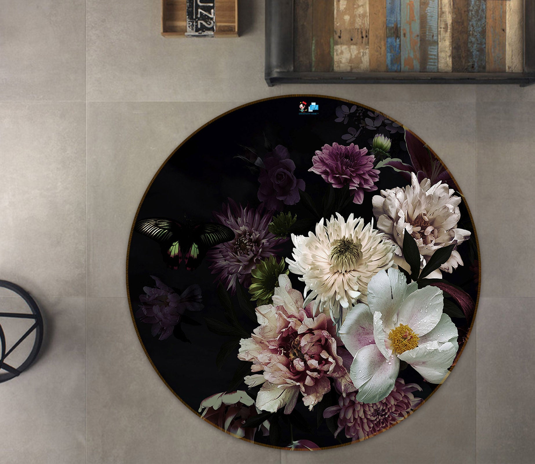 3D Flowers 71147 Round Non Slip Rug Mat