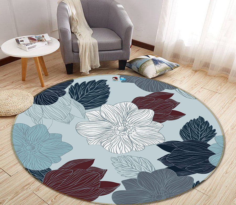3D Line Flower 64150 Round Non Slip Rug Mat