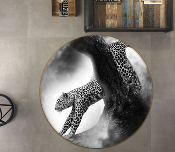3D Black Ash Trunk Leopard 82249 Animal Round Non Slip Rug Mat