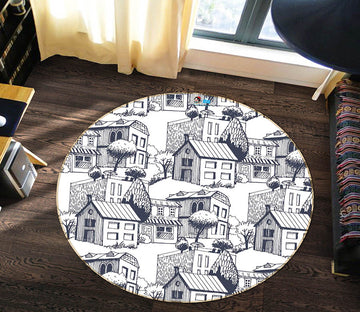 3D Houses Pattern 64049 Round Non Slip Rug Mat