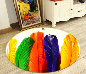 3D Colored Feathers 80248 Round Non Slip Rug Mat