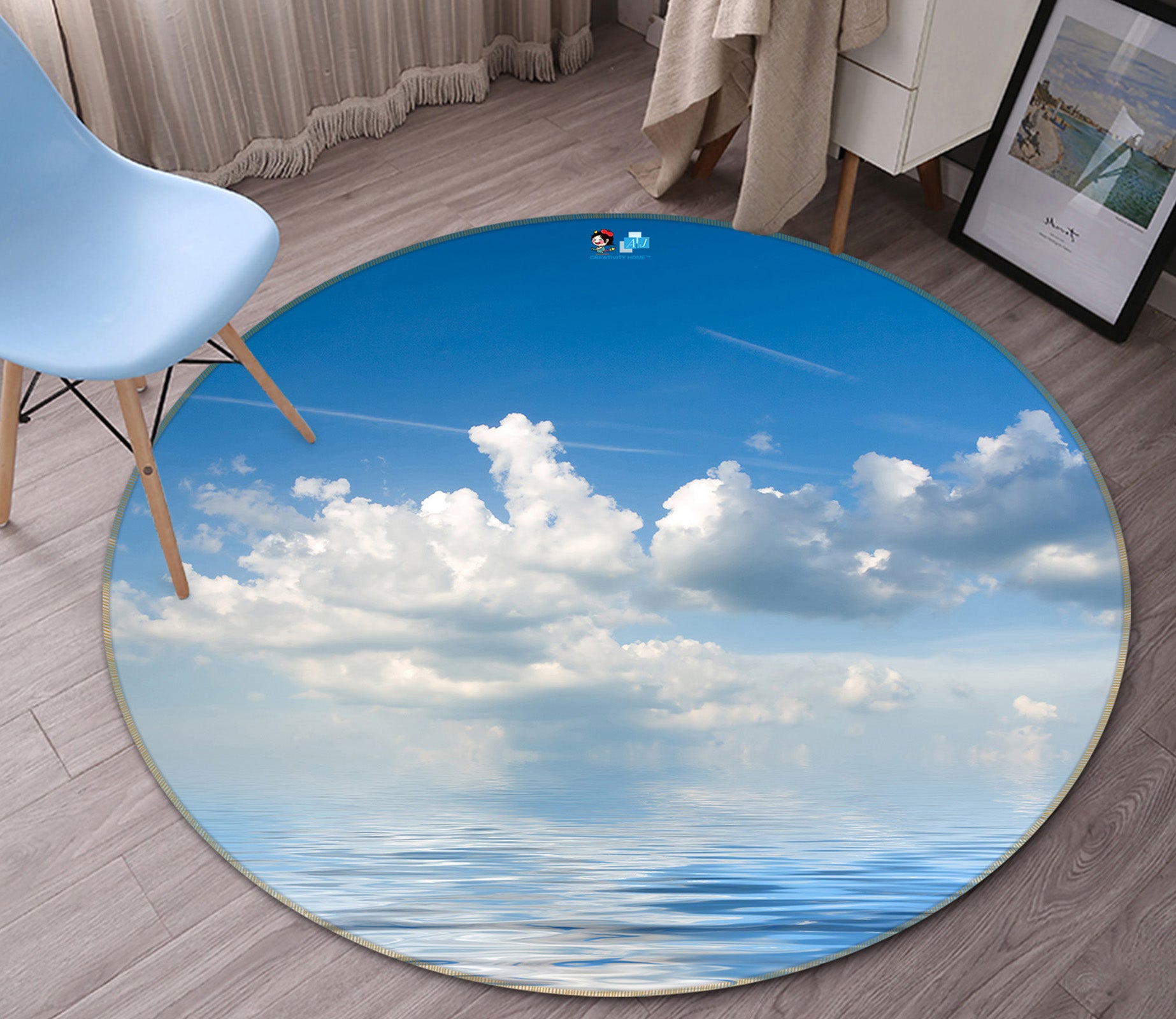 3D White Cloud Sky 72067 Round Non Slip Rug Mat
