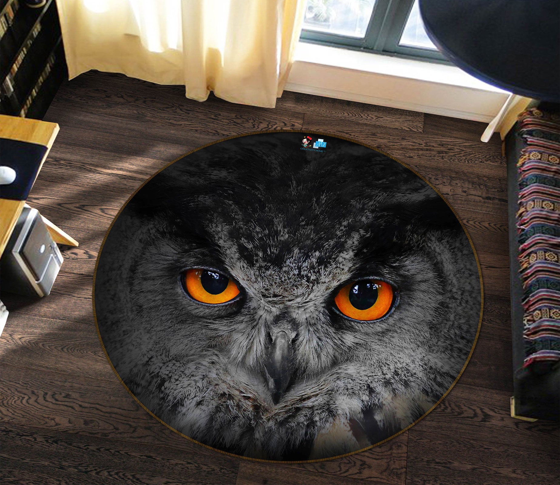 3D Owl 72249 Round Non Slip Rug Mat