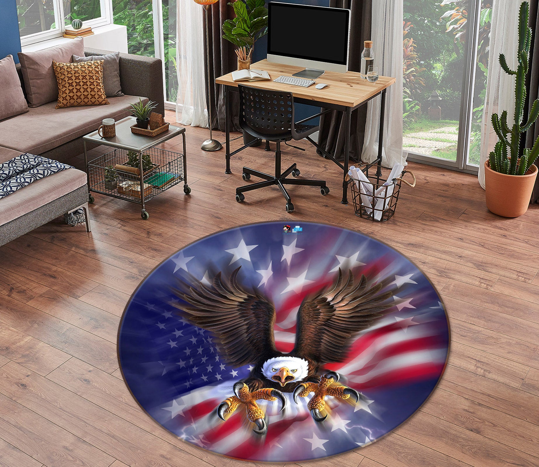 3D Patriotic Eagle 85112 Jerry LoFaro Rug Round Non Slip Rug Mat