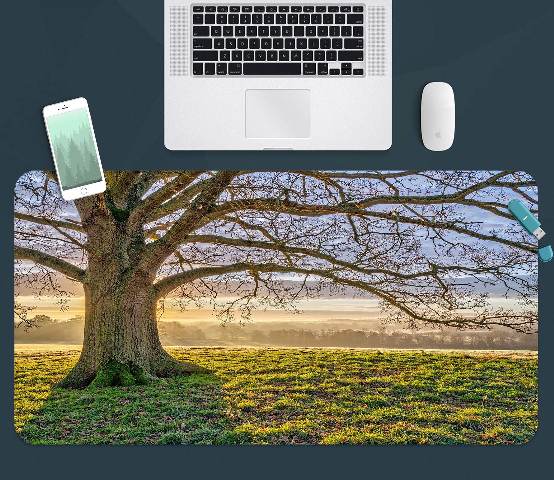3D Green Grass Big Tree 12459 Assaf Frank Desk Mat