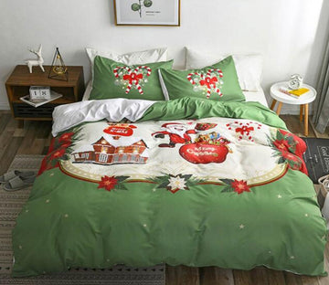 3D Green Background Christmas 6139 Bed Pillowcases Quilt