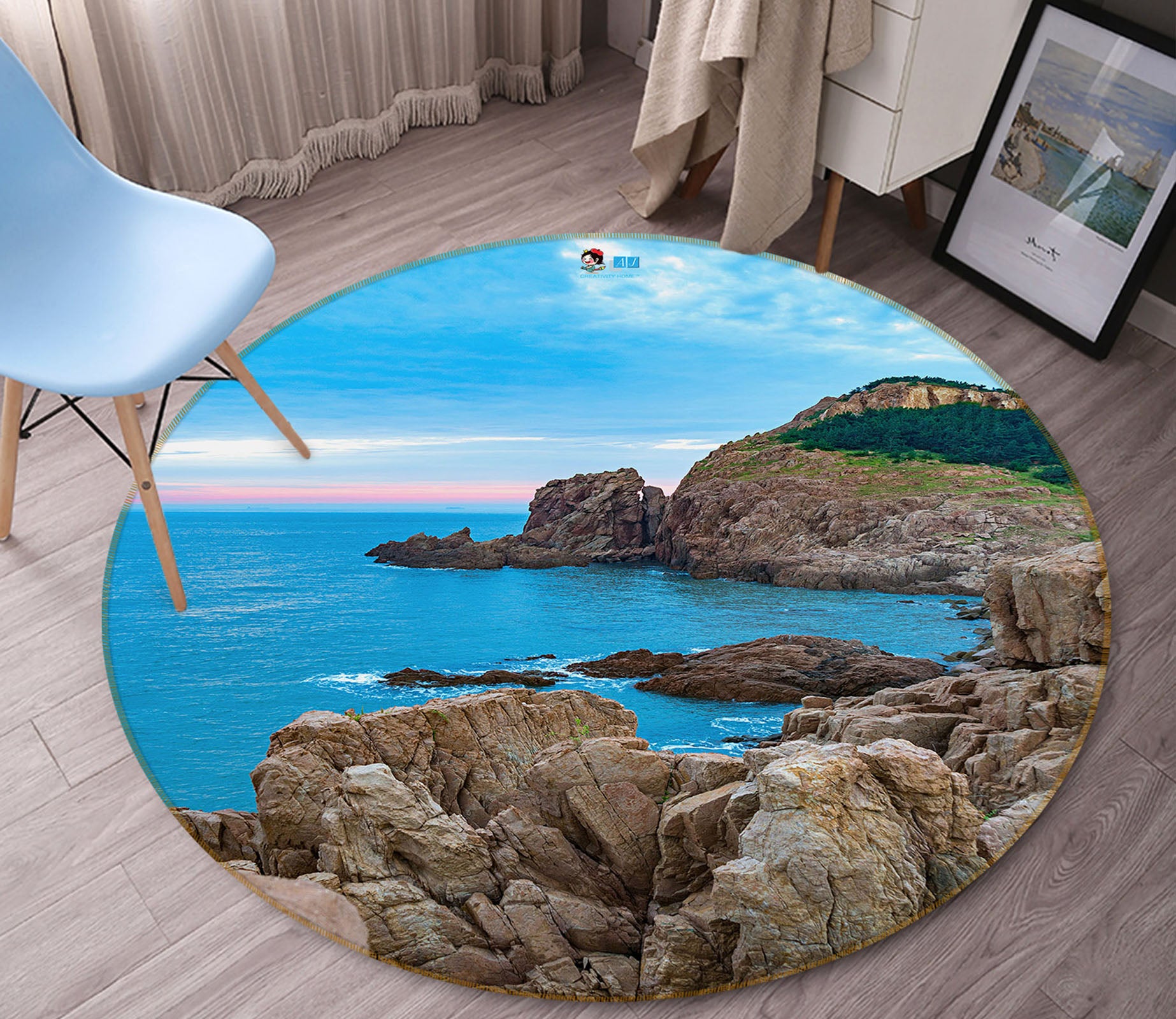 3D Sea Stone 69135 Round Non Slip Rug Mat