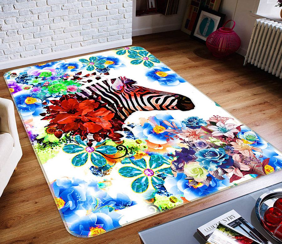 3D Flowers Zebra 66129 Non Slip Rug Mat