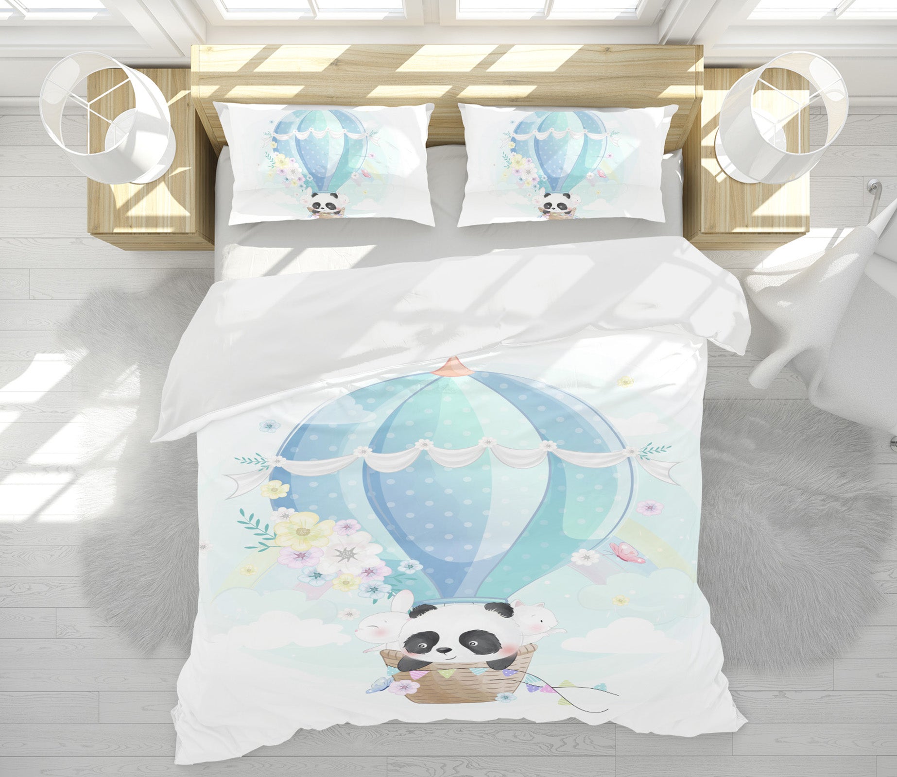 3D Hot Air Balloon Panda 59006 Bed Pillowcases Quilt