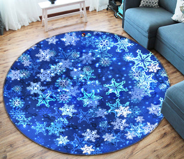 3D Blue Snowflakes 54158 Christmas Round Non Slip Rug Mat Xmas