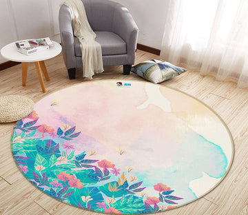 3D Floral Pattern 64061 Round Non Slip Rug Mat