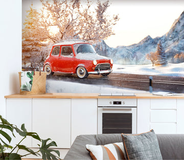 3D Snow Mountain Bike 361 Vehicle Wall Murals