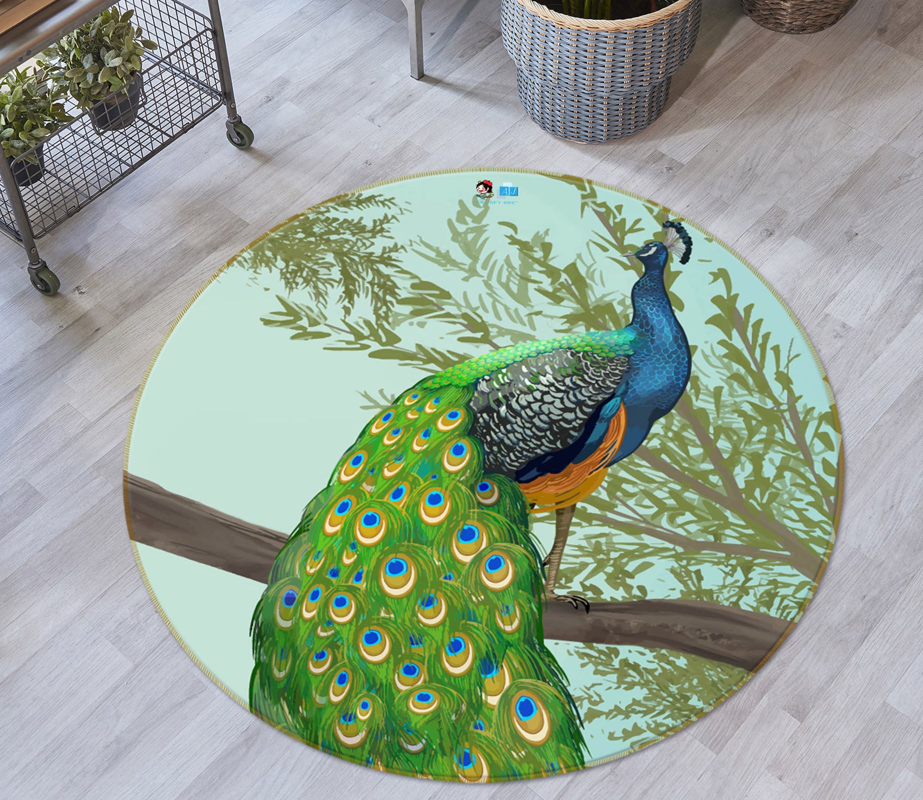 3D Peacock 75068 Round Non Slip Rug Mat