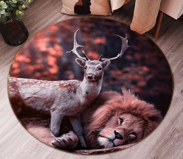 3D Deer Lion 82002 Animal Round Non Slip Rug Mat