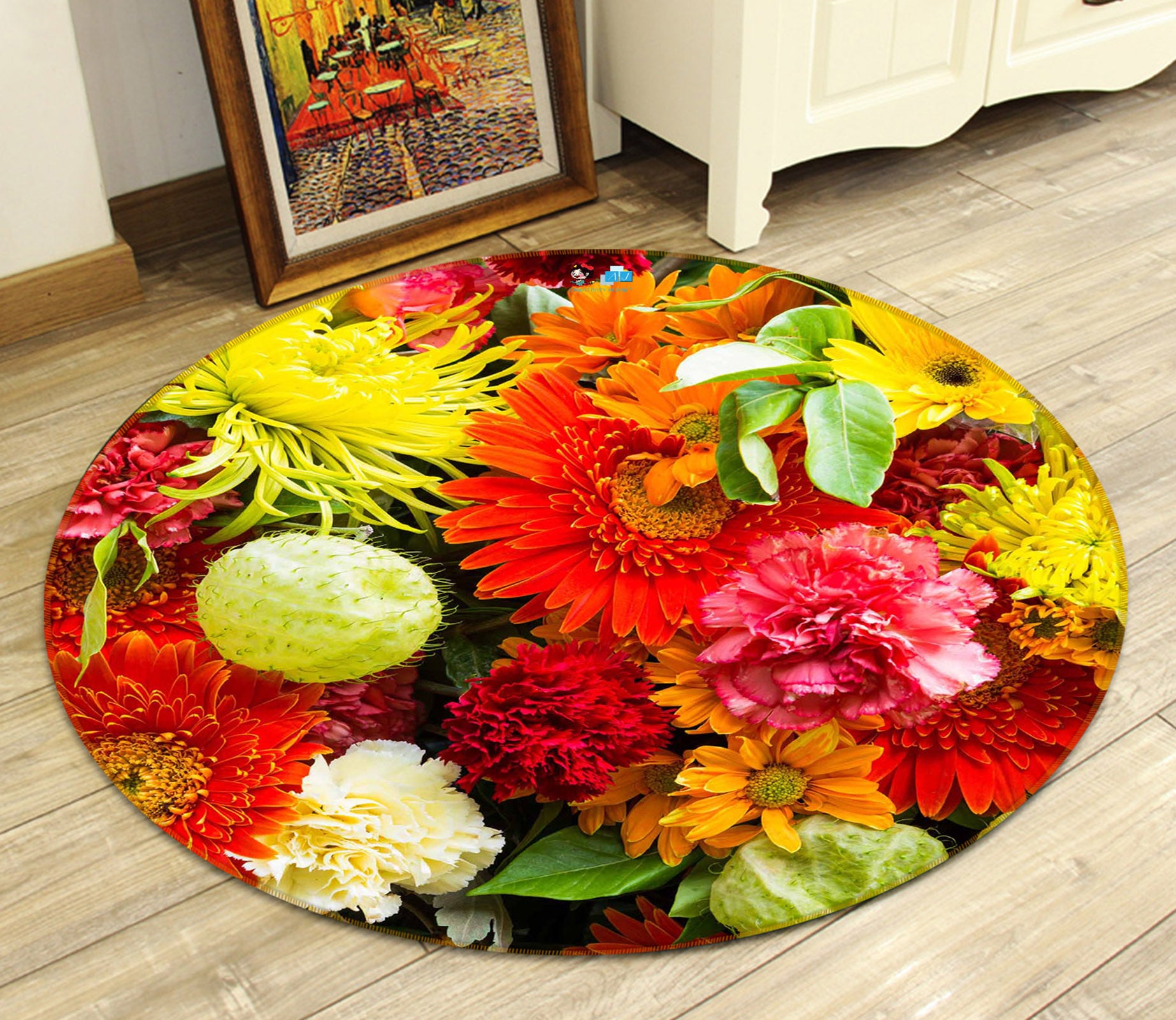 3D Flowers 71198 Round Non Slip Rug Mat