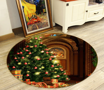3D Warm Light Tree 763 Christmas Round Non Slip Rug Mat Xmas